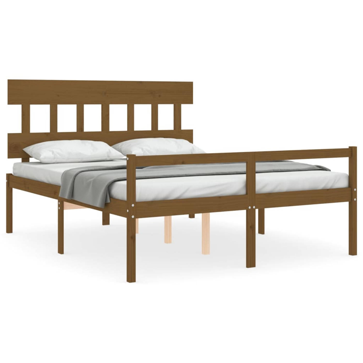 The Living Store Bedframe met hoofdbord massief hout honingbruin 5 FT King - Bedframe - Bedframes - Bed - Tweepersoonsbed - Slaapkamermeubel - Houten Bedframe - Houten Bed - Bedbod