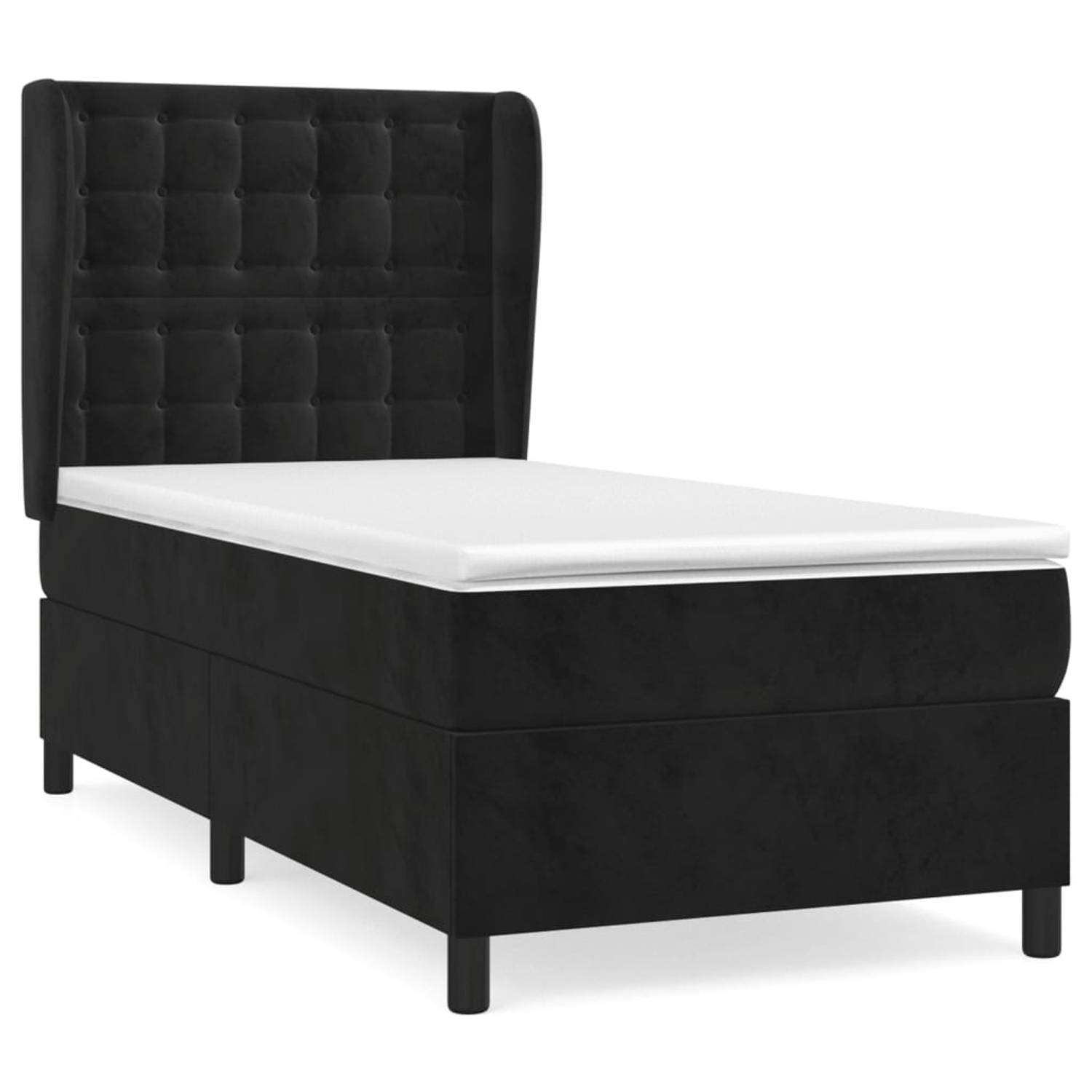 The Living Store Boxspring met matras fluweel zwart 100x200 cm - Bed