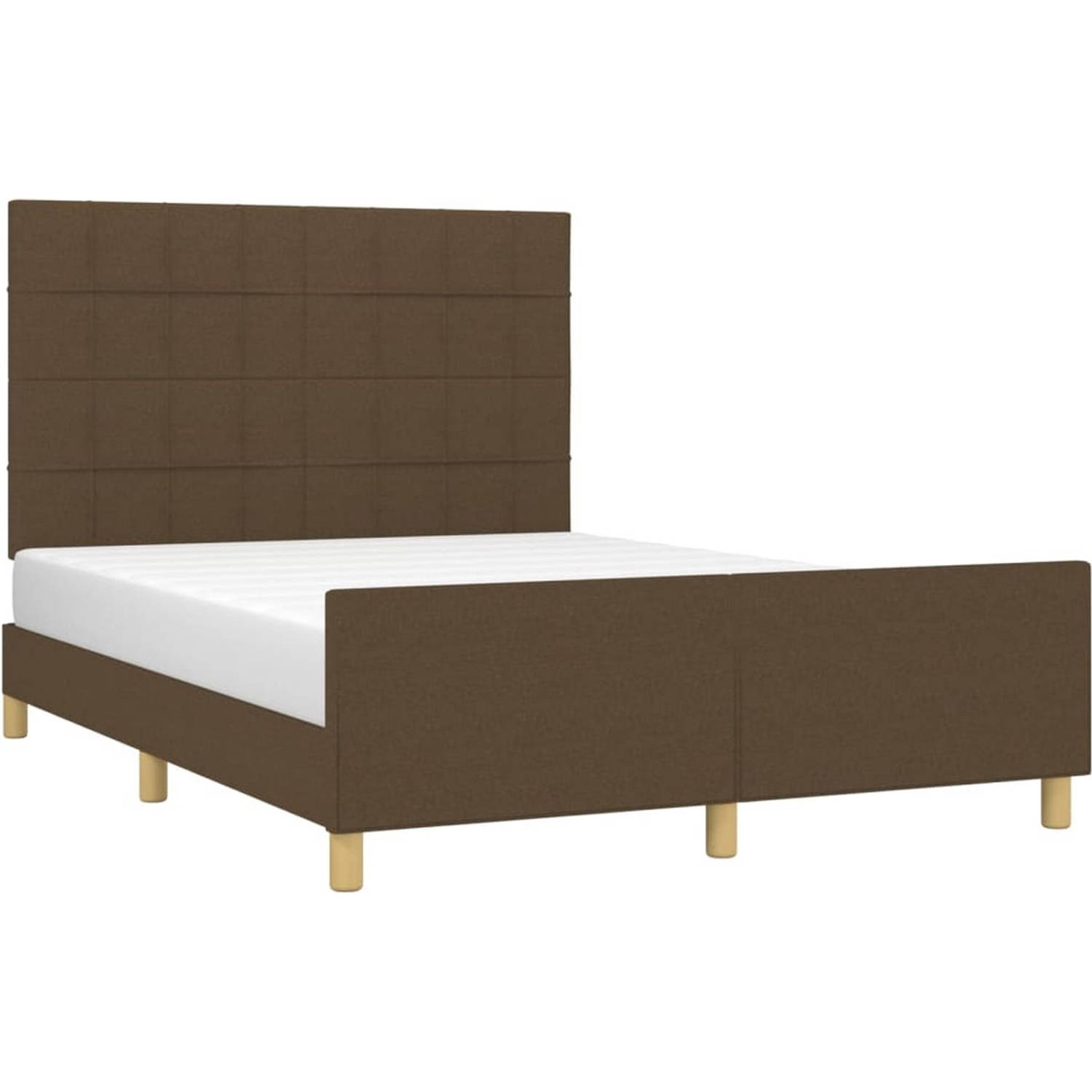 The Living Store Bedframe Donkerbruin 203x146x118/128 cm - Verstelbaar hoofdeinde - Multiplex lattenbodem - Comfortabele ondersteuning