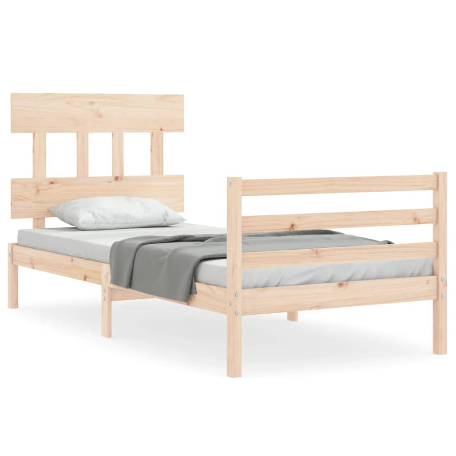 The Living Store Bedframe met hoofdbord massief hout 100x200 cm - Bedframe - Bedframes - Bed - Eenpersoonsbed - Slaapkamermeubel - Houten Bedframe - Houten Bed - Bedbodem - Massief