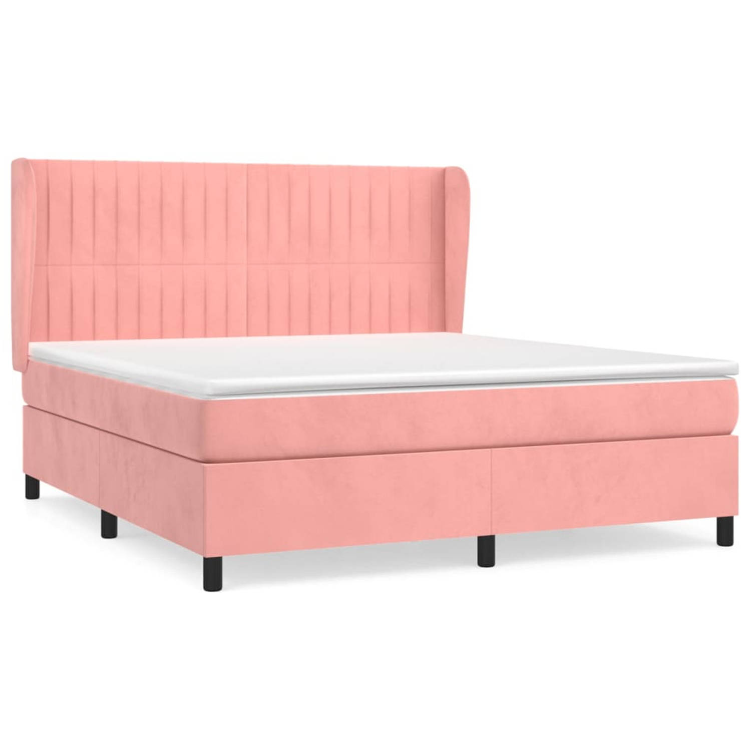The Living Store Boxspring bed - fluweel - roze - 203x183x118/128 cm - pocketvering en schuim