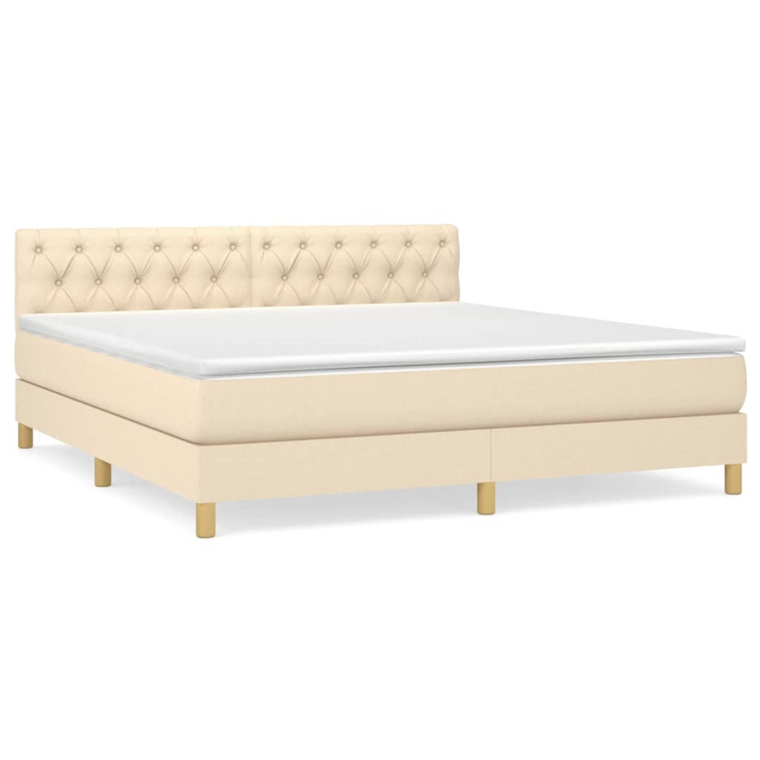 The Living Store Boxspring met matras stof crèmekleurig 160x200 cm - Boxspring - Boxsprings - Bed - Slaapmeubel - Boxspringbed - Boxspring Bed - Tweepersoonsbed - Bed Met Matras -