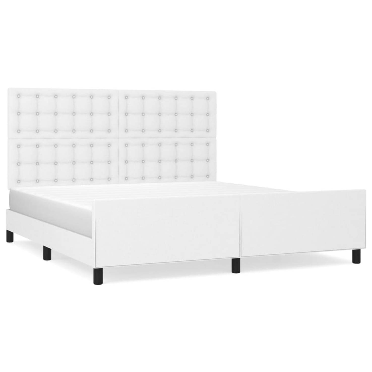 The Living Store Bedframe - Kunstleer - Verstelbare hoogte - Ondersteunende poten - Multiplex lattenbodem - Comfortabele ondersteuning - Wit - 203 x 166 x 118/128 cm - Geschikt voo