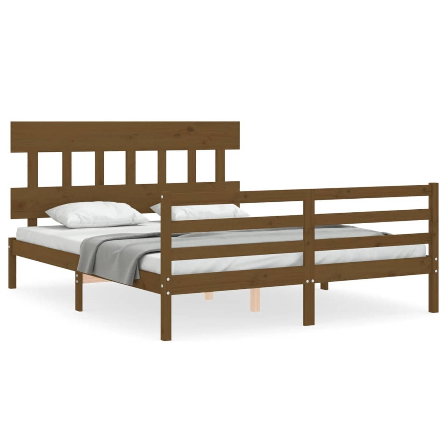 The Living Store Bedframe met hoofdbord hout honingbruin 160x200 cm - Bedframe - Bedframes - Bed - Tweepersoonsbed - Slaapkamermeubel - Houten Bedframe - Houten Bed - Bedbodem - Ma