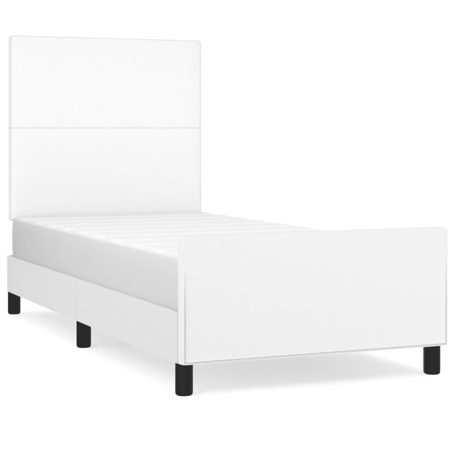 The Living Store Bedframe met hoofdbord kunstleer wit 100x200 cm - Bedframe - Bedframes - Bed - Slaapmeubel - Bedbodem - Ledikant - Eenpersoonsbed - Slaapbed - Bedden - Slaapmeubel