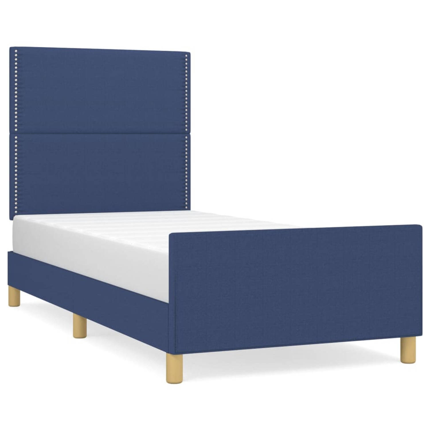 The Living Store Bedframe met hoofdeinde stof blauw 100x200 cm - Bedframe Met Hoofdeinde - Bedframes Met Hoofdeindes - Bed - Slaapmeubel - Ledikant - Bedbodem - Tweepersoonsbed - B