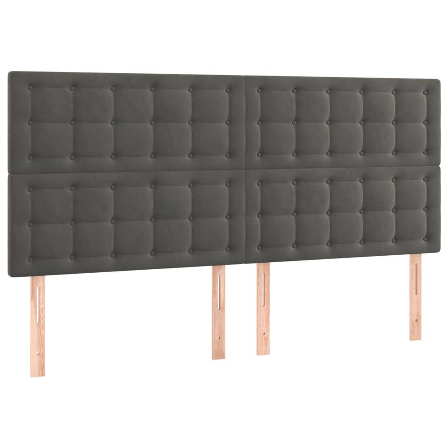 The Living Store Hoofdborden 4 st 90x5x78/88 cm fluweel donkergrijs - Bedonderdeel