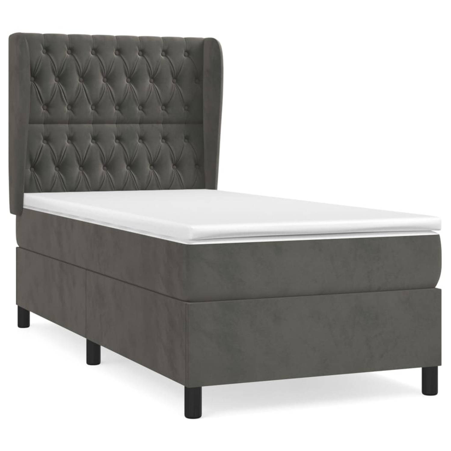 The Living Store Bed - Luxe Boxspring - Bed - Afmeting- 203 x 103 x 118/128 cm - Ken- Fluweel - praktisch hoofdbord - pocketvering matras - middelharde ondersteuning - huidvriendel