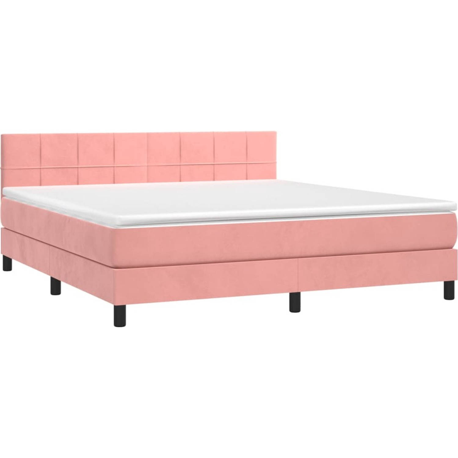 The Living Store Boxspring - LED - Bed - 160 x 200 cm - Roze fluweel