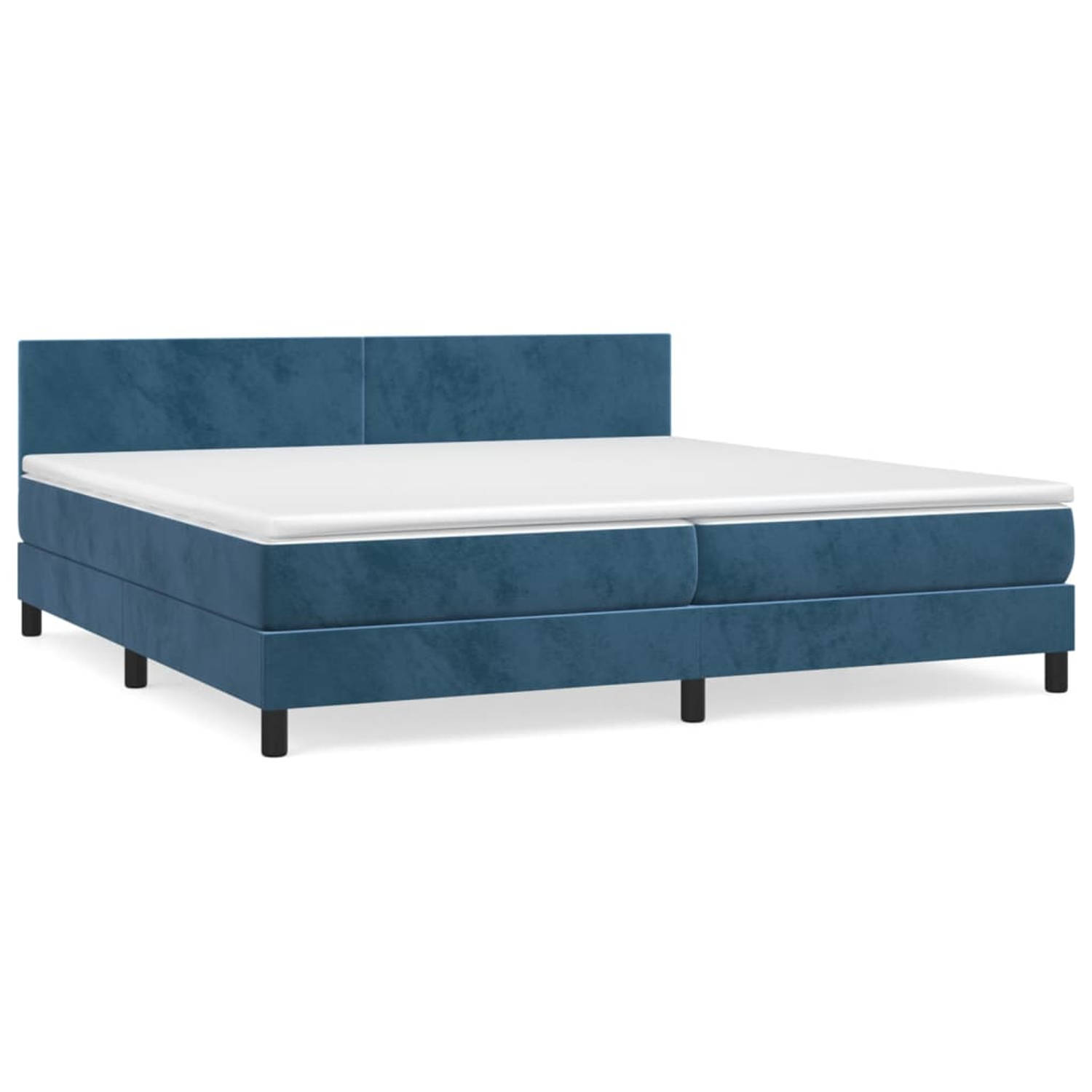 The Living Store Boxspringbed - Fluweel - Pocketvering - Middelharde ondersteuning - Donkerblauw - 203x200x78/88 cm - 2 matrassen - 1 topmatras