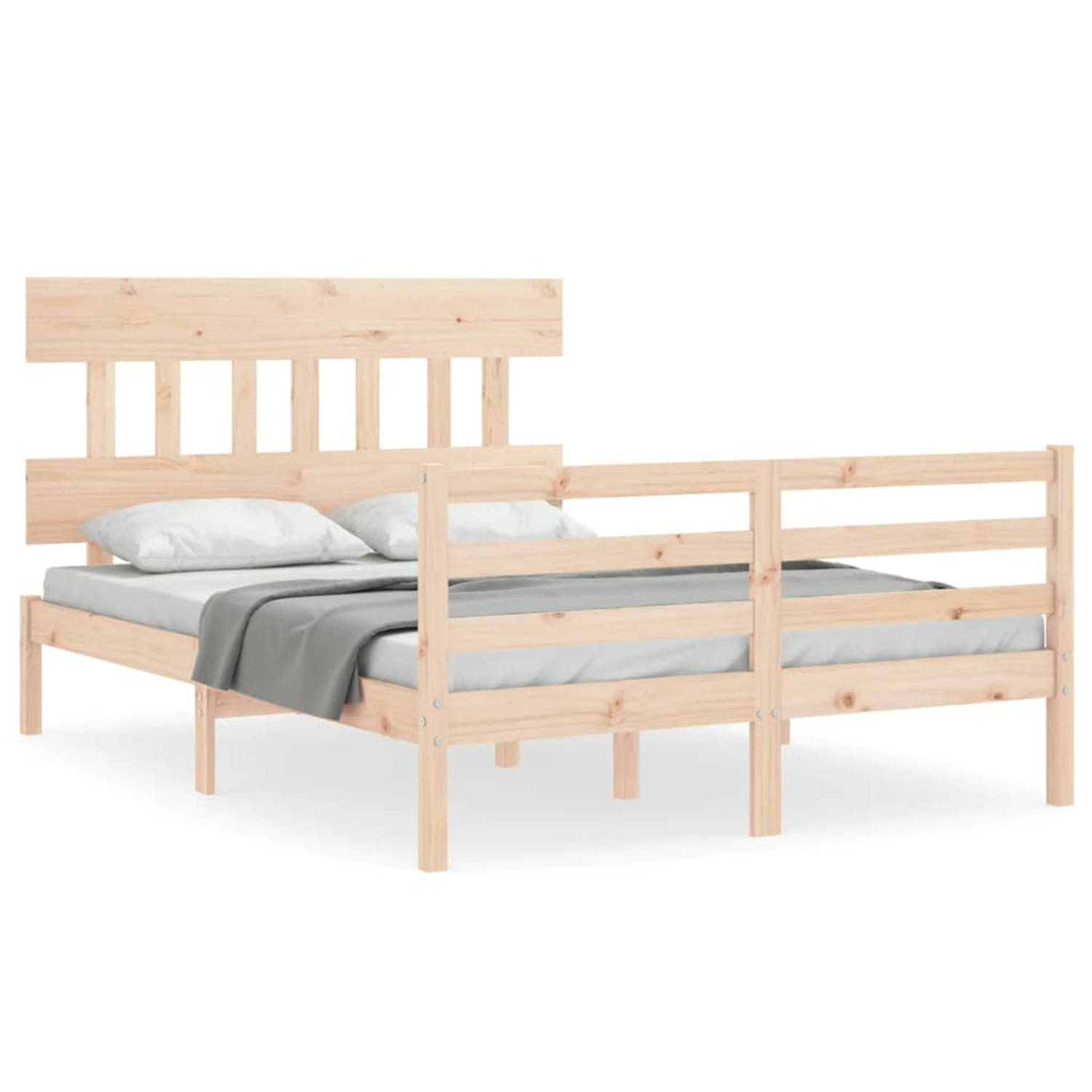 The Living Store Bedframe met hoofdbord massief hout 140x200 cm - Bedframe - Bedframes - Bed - Tweepersoonsbed - Slaapkamermeubel - Houten Bedframe - Houten Bed - Bedbodem - Massie