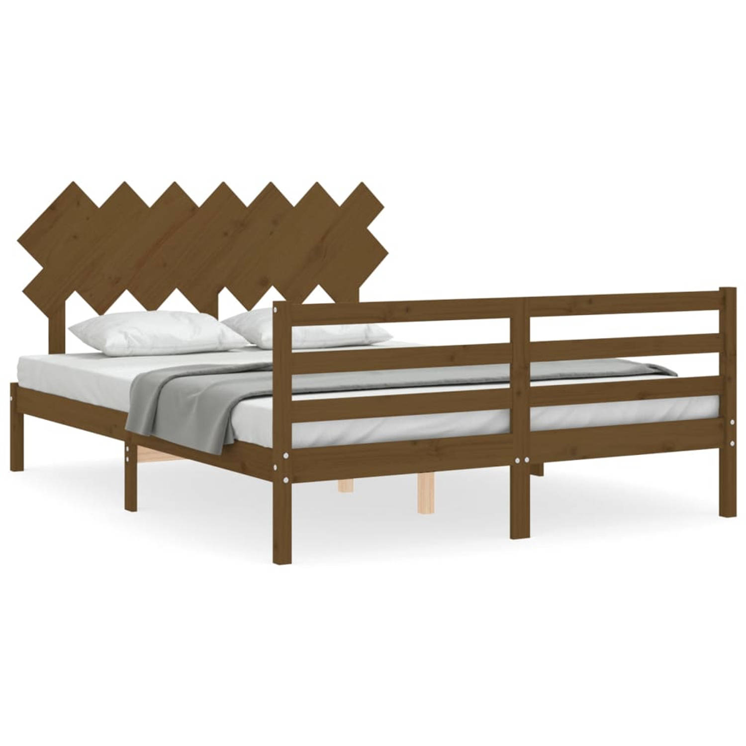 The Living Store Bedframe met hoofdbord massief hout honingbruin 5FT King Size - Bedframe - Bedframes - Bed - Tweepersoonsbed - Slaapkamermeubel - Houten Bedframe - Houten Bed - Be