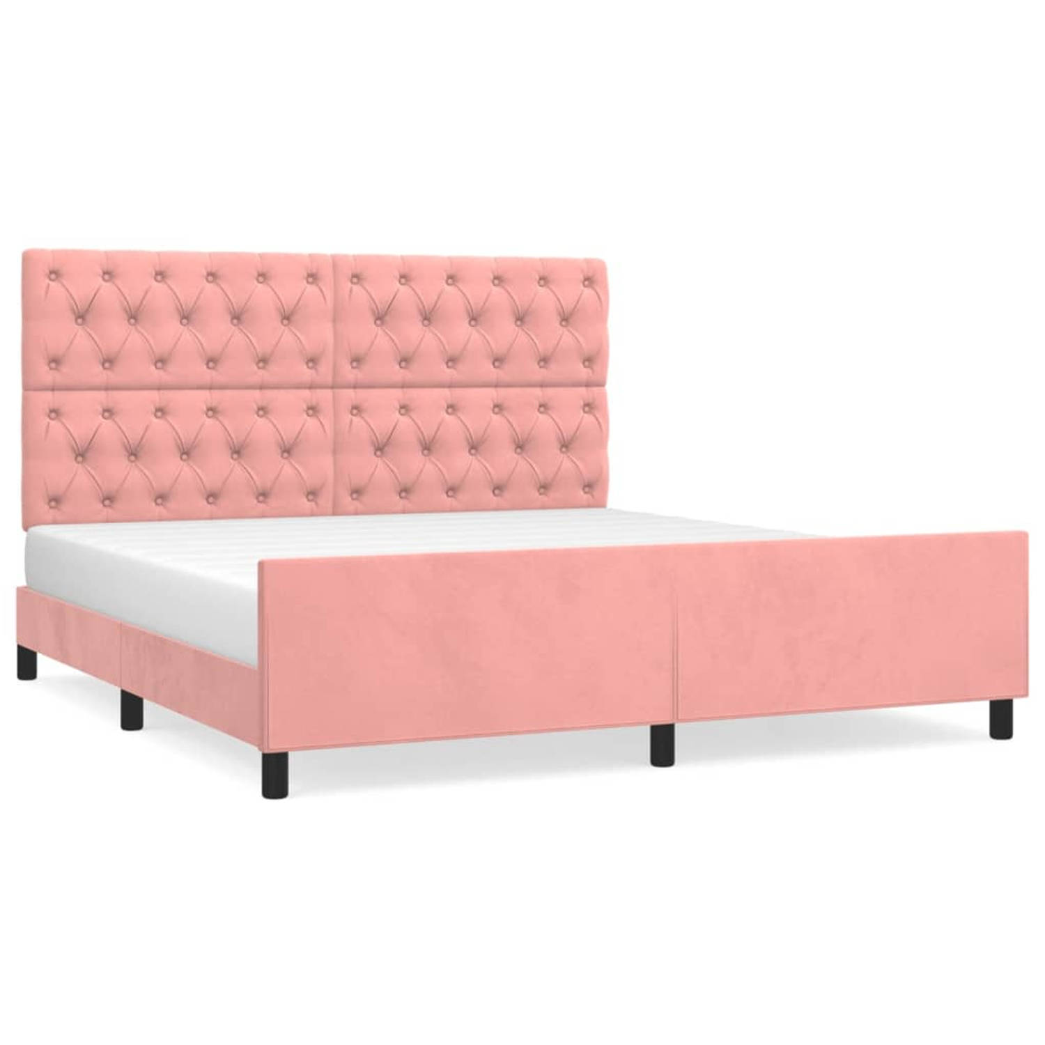 The Living Store Bedframe Luxueus Fluweel - Roze - 203 x 166 x 118/128 cm - Verstelbaar - Stabiele Poten - Multiplex Lattenbodem - Comfortabele Ondersteuning