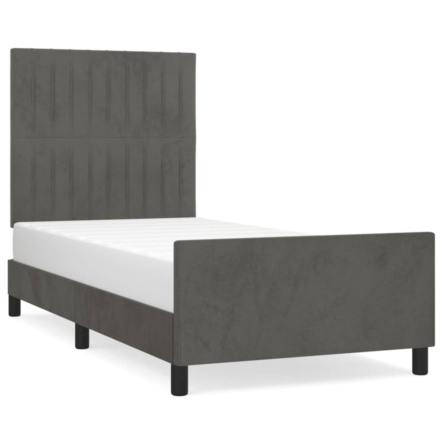 The Living Store Bedframe met hoofdeinde fluweel donkergrijs 100x200 cm - Bed