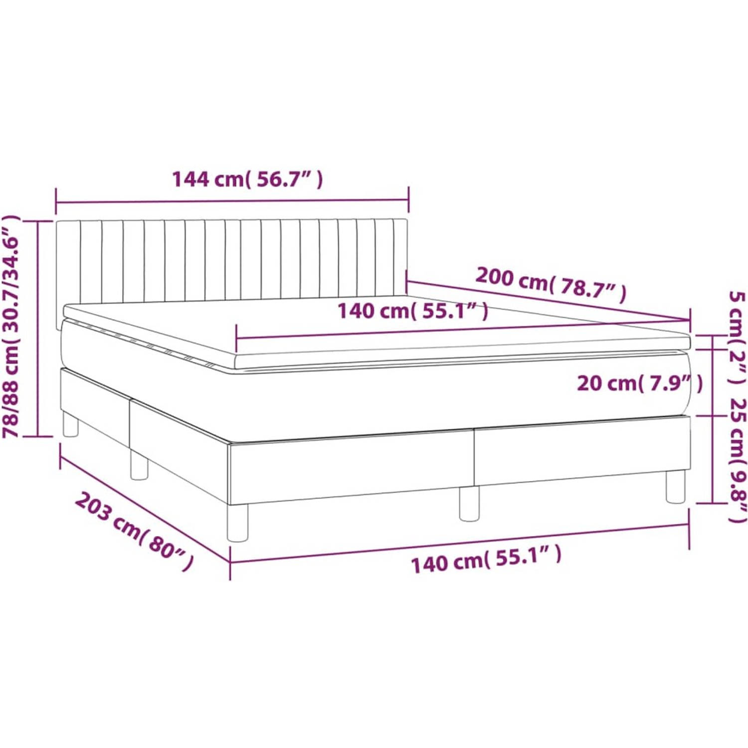 The Living Store Boxspringbed - Donkerblauw - 203 x 144 x 78/88 cm - Fluweel - Pocketvering - Middelharde ondersteuning - Huidvriendelijk