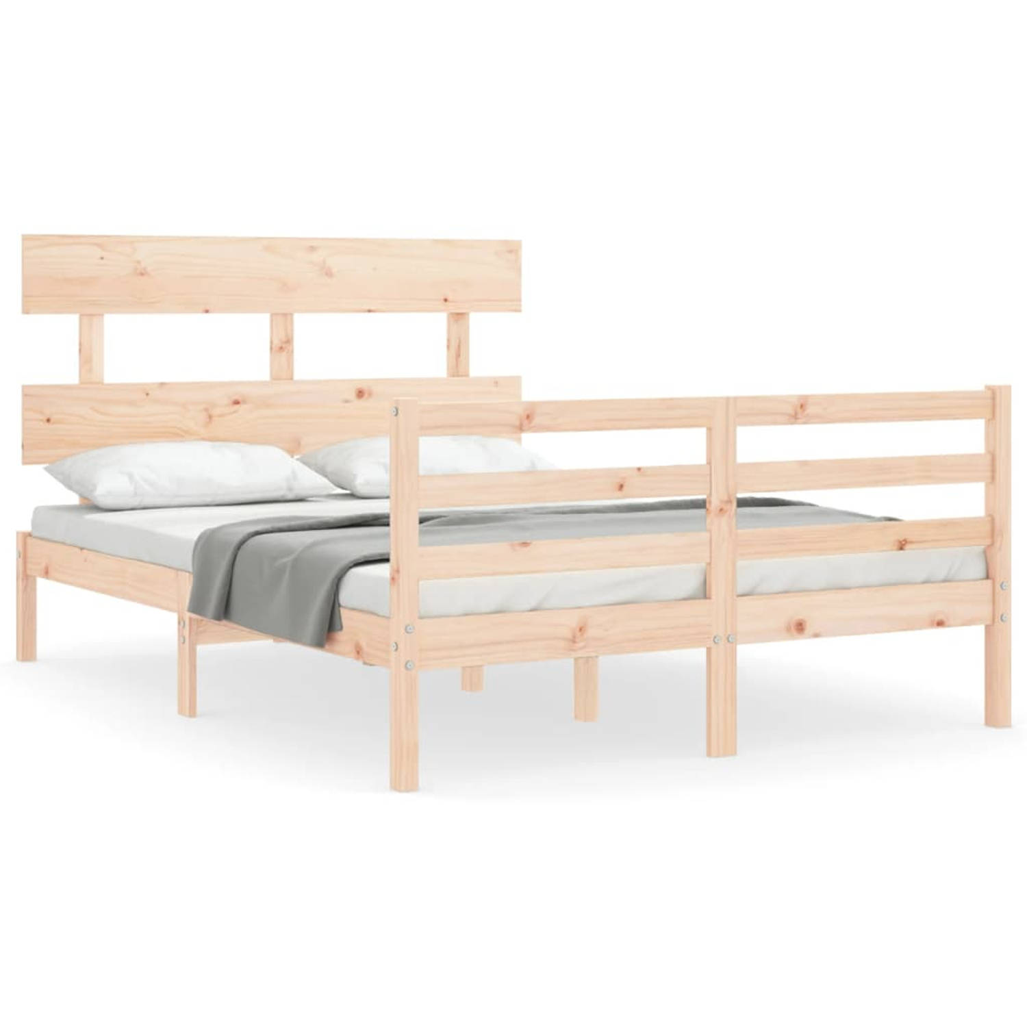 The Living Store Bedframe met hoofdbord massief hout 140x200 cm - Bedframe - Bedframes - Bed - Tweepersoonsbed - Slaapkamermeubel - Houten Bedframe - Houten Bed - Bedbodem - Massie