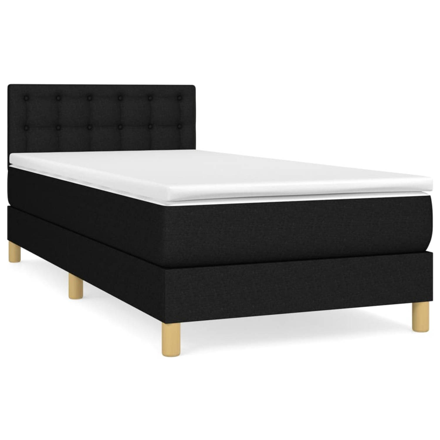 The Living Store Boxspringbed - Comfort - Bed - 203 x 100 x 78/88 cm - Zwart stof - Verstelbaar hoofdbord - Pocketvering matras - Middelharde ondersteuning - Huidvriendelijk topmat