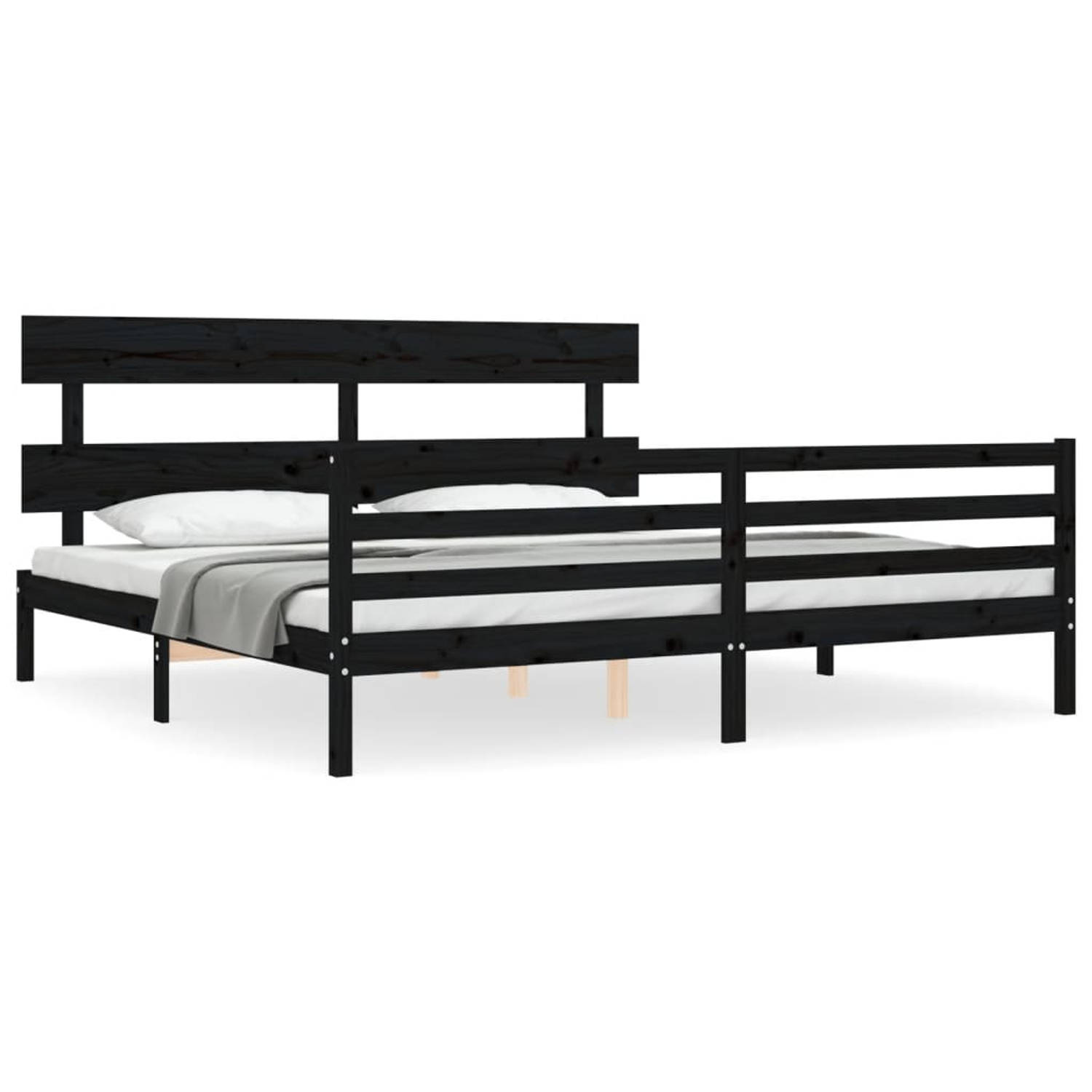 The Living Store Bedframe met hoofdbord massief hout zwart 6FT Super King - Bedframe - Bedframes - Bed - Tweepersoonsbed - Slaapkamermeubel - Houten Bedframe - Houten Bed - Bedbode