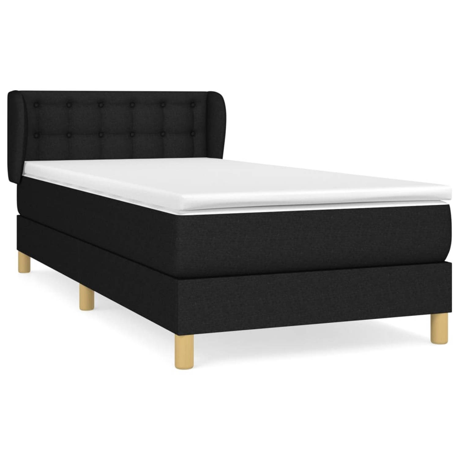 The Living Store Boxspringbed - Comfort - Bed - 203 x 103 x 78/88 cm - Zwart stof - Verstelbaar hoofdbord - Pocketvering matras - Middelharde ondersteuning - Huidvriendelijk topmat