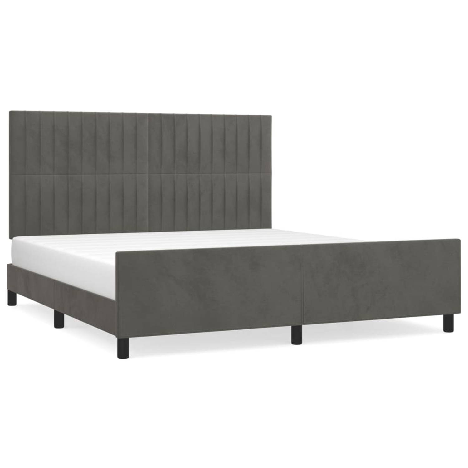 The Living Store Bedframe met hoofdeinde fluweel donkergrijs 160x200 cm - Bed