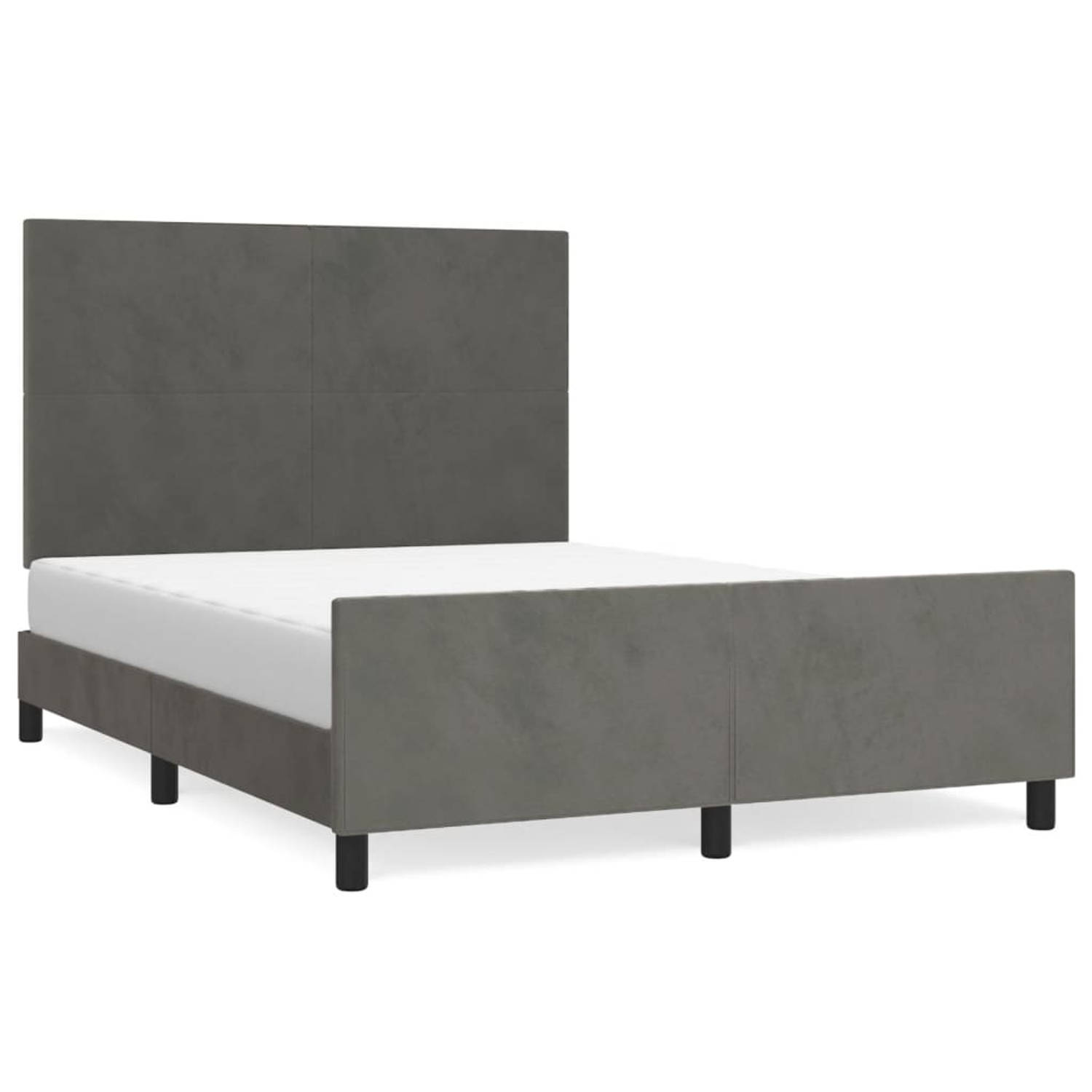 The Living Store Bedframe met hoofdeinde fluweel donkergrijs 140x200 cm - Bed