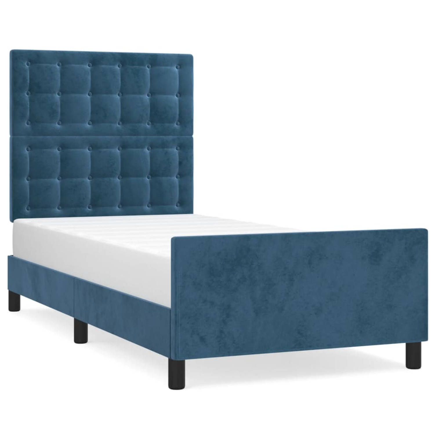 The Living Store Bedframe met hoofdeinde fluweel donkerblauw 100x200 cm - Bed