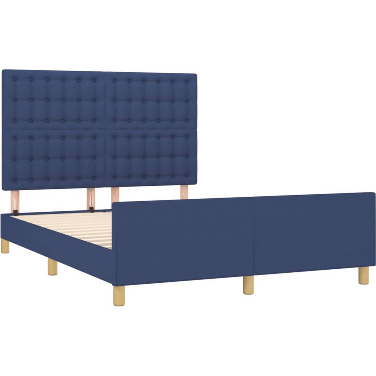 The Living Store Bedframe - Blauw - 203 x 146 x 118/128 cm - Verstelbaar hoofdeinde - Stevige poten - Multiplex