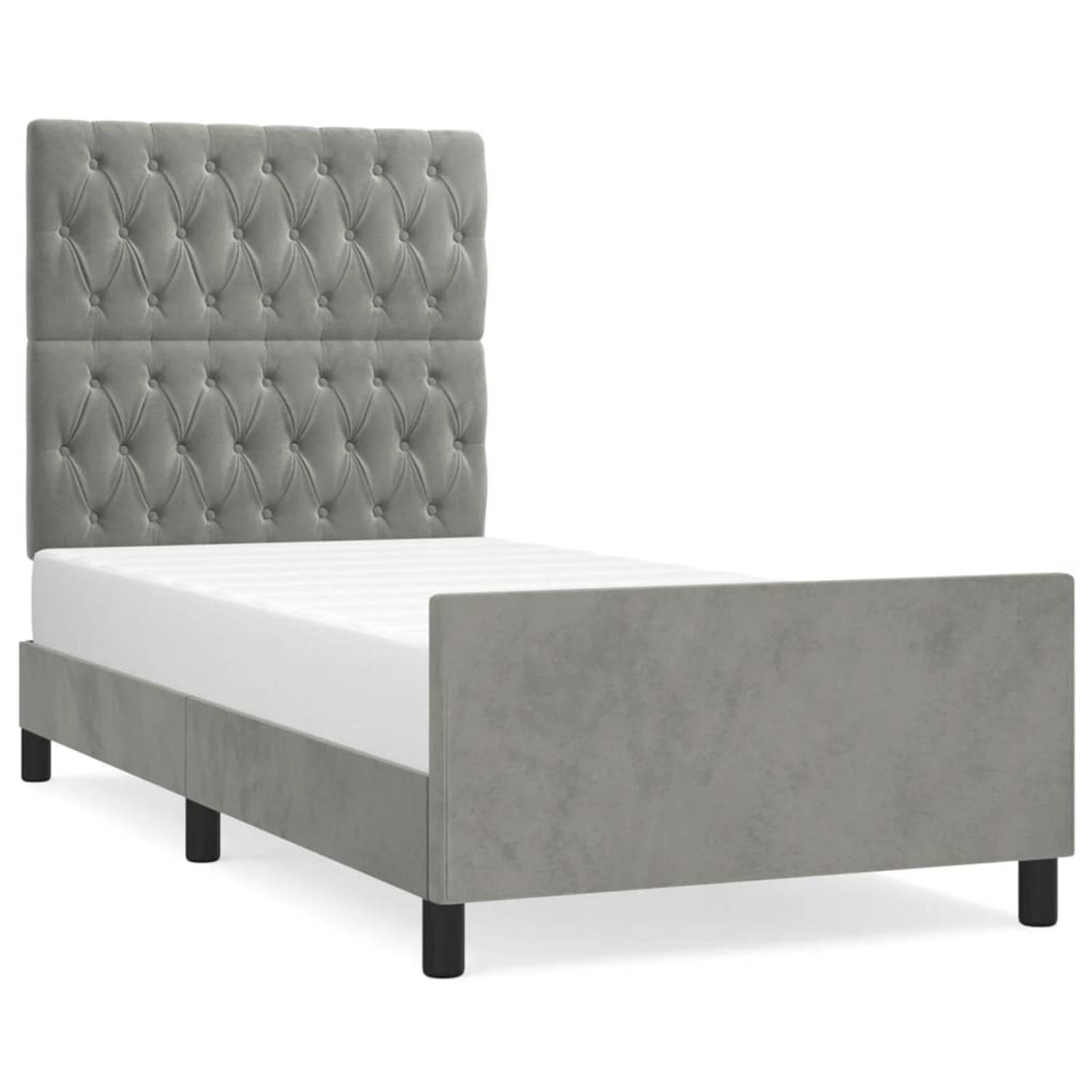 The Living Store Bedframe - Light Grey - 203 x 103 x 118/128 cm - Adjustable Height - Velvet - Sturdy Legs - Plywood Slats - Comfortable Support - Mattress Not Included