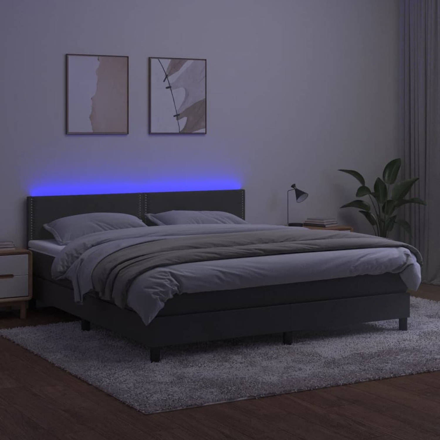 The Living Store Boxspring Bed - Fluwelen stof - Hoofdbord met verstelbare hoogte - Kleurrijke LED-verlichting - Pocketvering matras - Huidvriendelijk topmatras - 203x160x78/88 cm