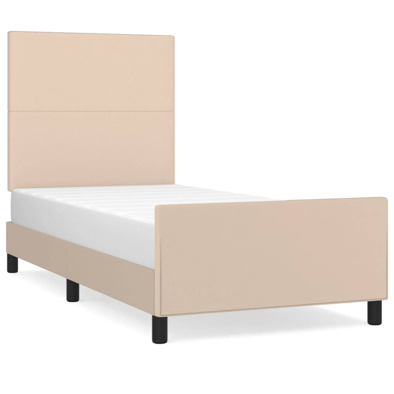 The Living Store Bedframe met hoofdbord kunstleer cappuccinokleurig 100x200 cm - Bedframe - Bedframes - Bed - Slaapmeubel - Bedbodem - Ledikant - Eenpersoonsbed - Slaapbed - Bedden