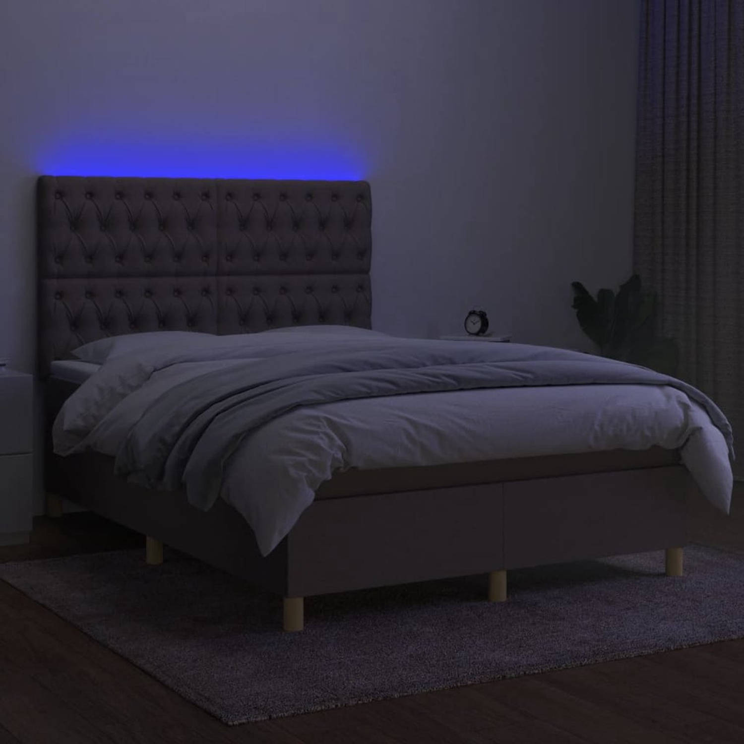 The Living Store Boxspring LED - Taupe - 203 x 144 x 118/128 cm - Hoogte verstelbaar - Pocketvering matras -