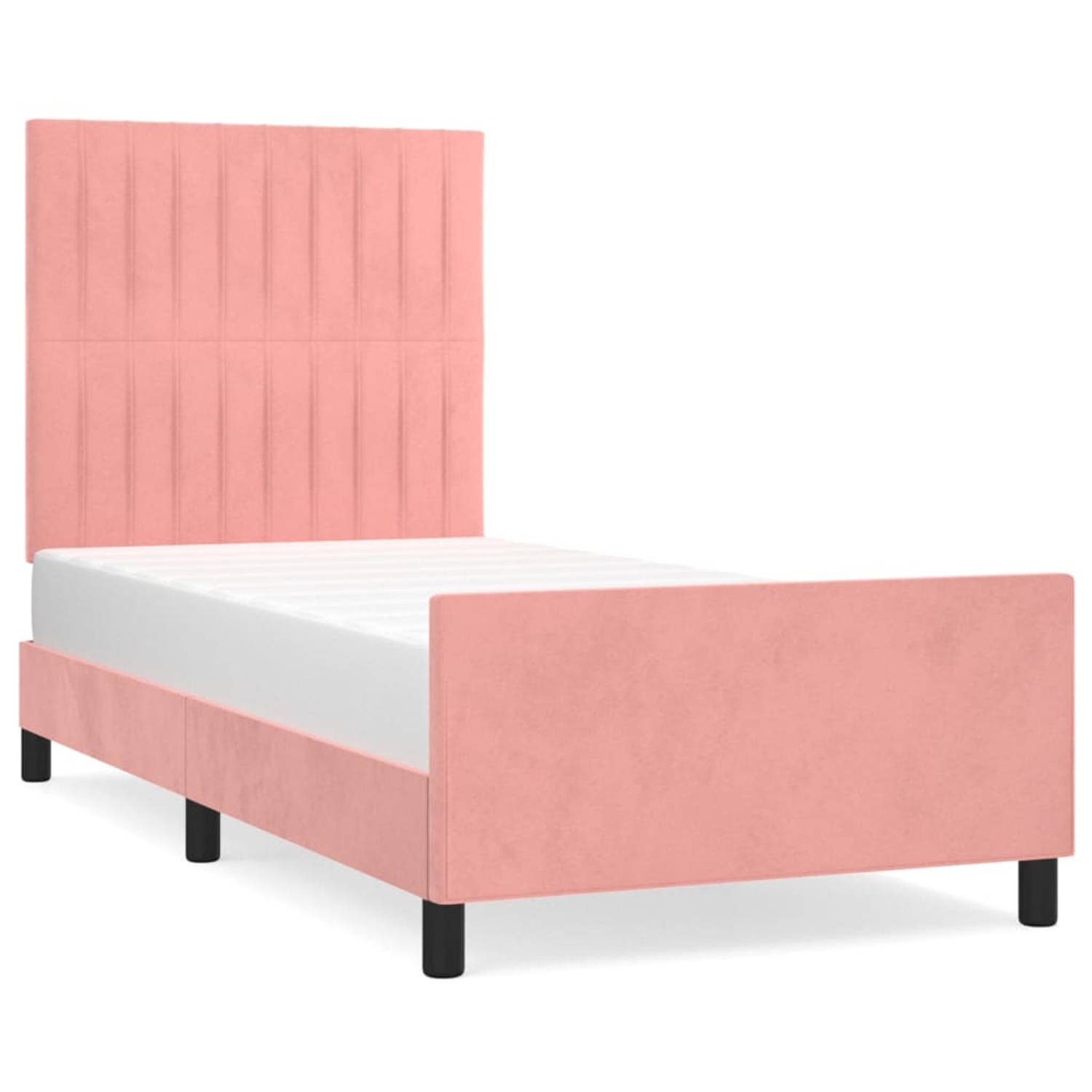 The Living Store Bedframe Roze Fluweel - 203x103x118/128 cm - Verstelbare Hoogte - Multiplex Lattenbodem - Comfortabele