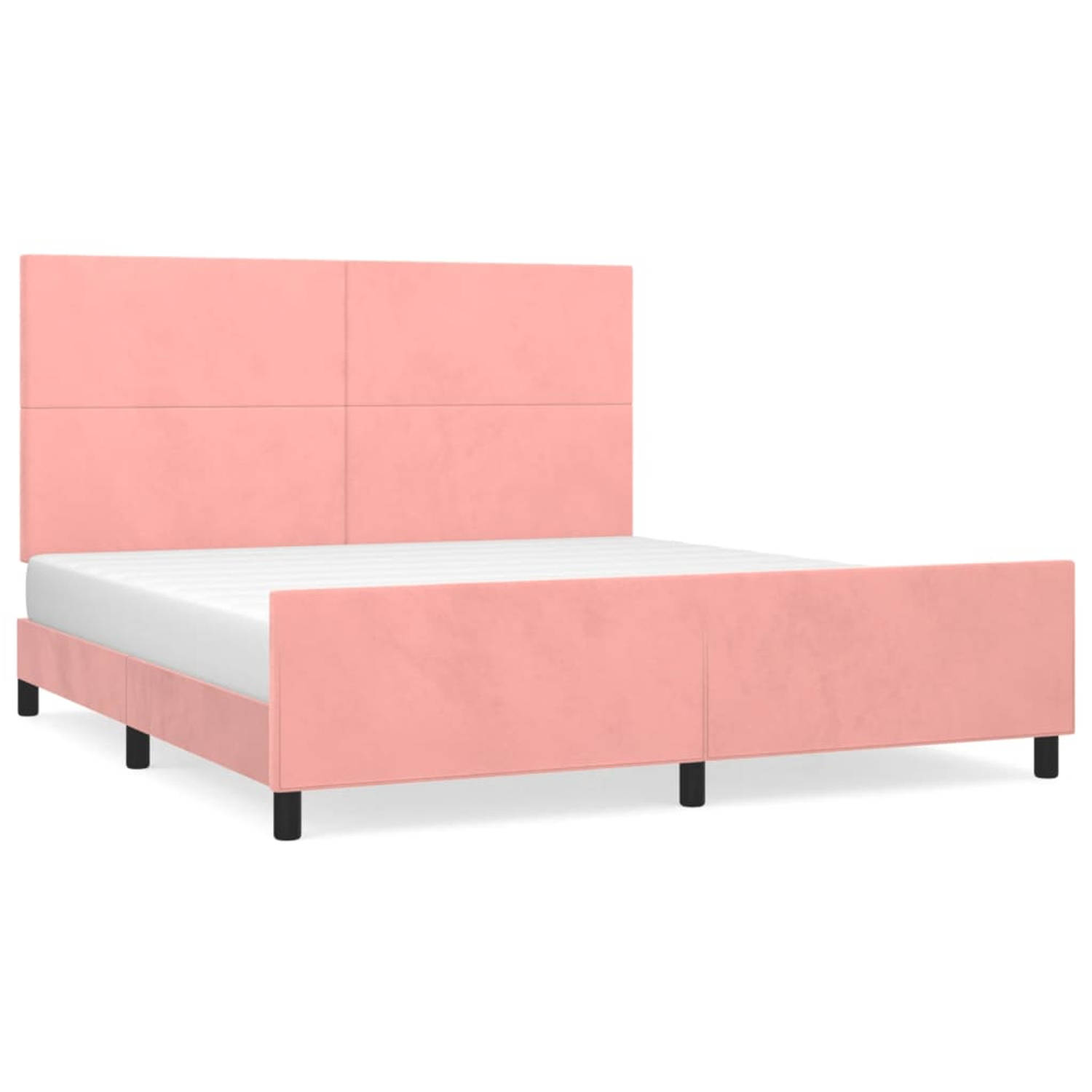 The Living Store Bedframe met hoofdeinde fluweel roze 160x200 cm - Bed