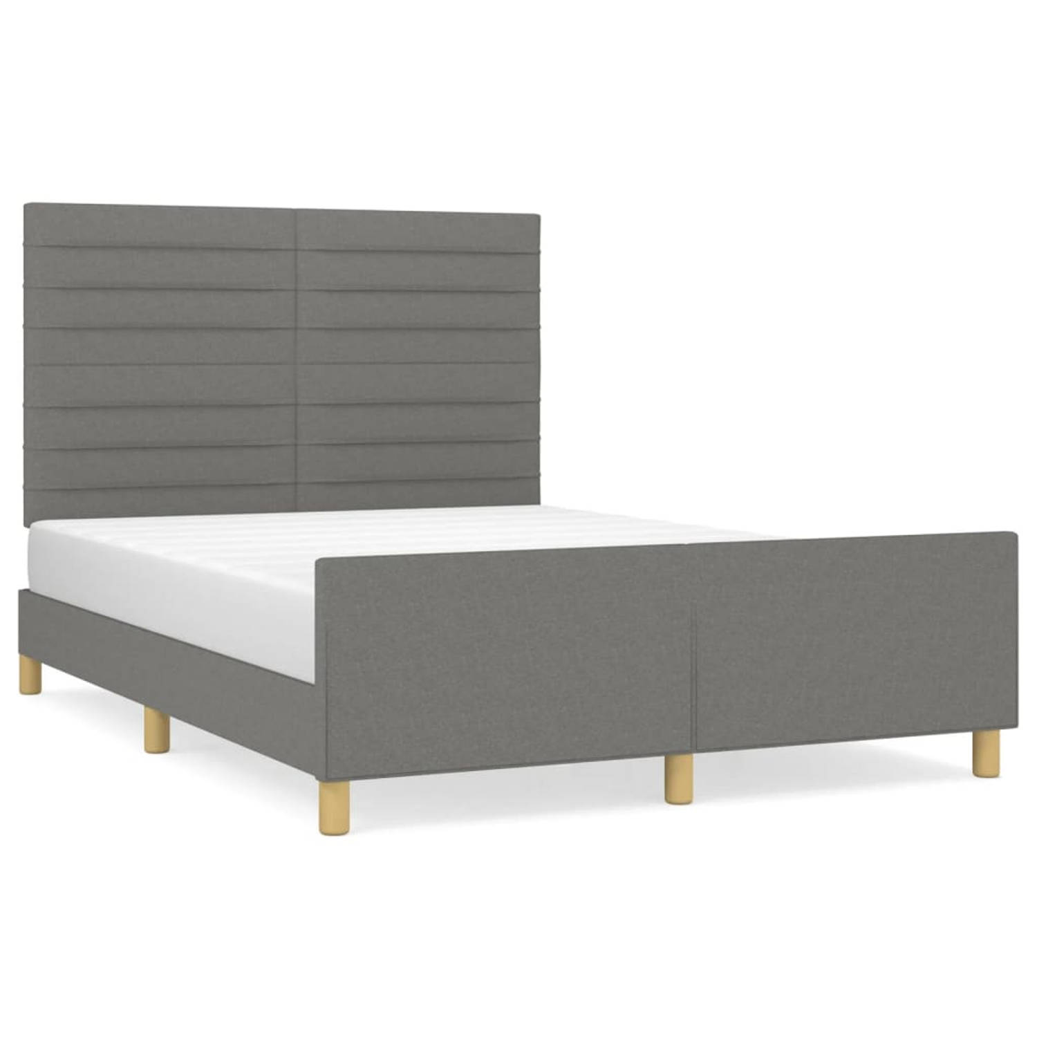 The Living Store Bedframe Donkergrijs - 203 x 146 x 118/128 cm - Verstelbaar hoofdeinde - Multiplex lattenbodem - Stabiele poten - Comfortabele ondersteuning - Geschikt voor 140 x