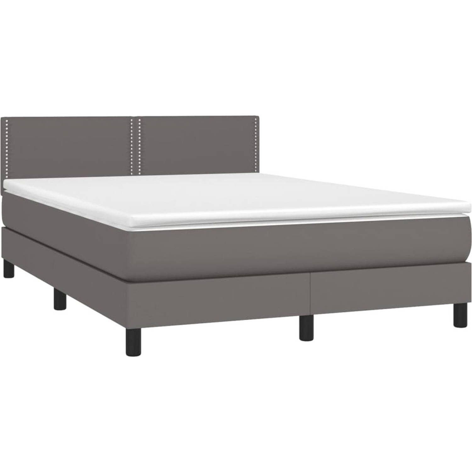 The Living Store Boxspringbed - grijs kunstleer - 203 x 144 x 78/88 cm - verstelbaar hoofdbord - pocketvering matras - 140 x 200 x 20 cm - huidvriendelijk topmatras - incl - montag