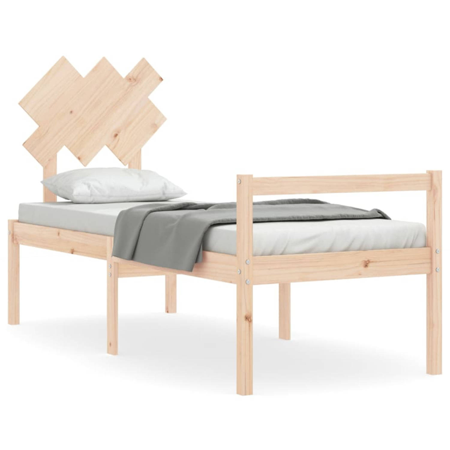 The Living Store Bedframe met hoofdbord massief hout 2FT6 Small Single - Bedframe - Bedframes - Bed - Eenpersoonsbed - Slaapkamermeubel - Houten Bedframe - Houten Bed - Bedbodem -