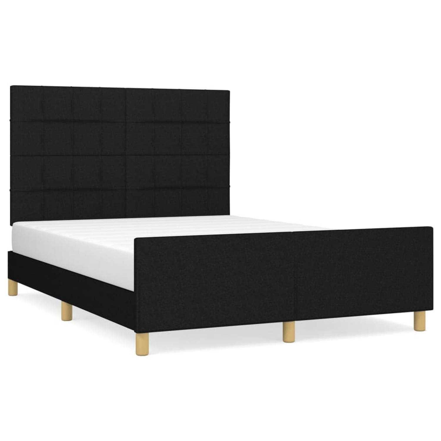 The Living Store Bedframe met hoofdeinde stof zwart 140x190 cm - Bed