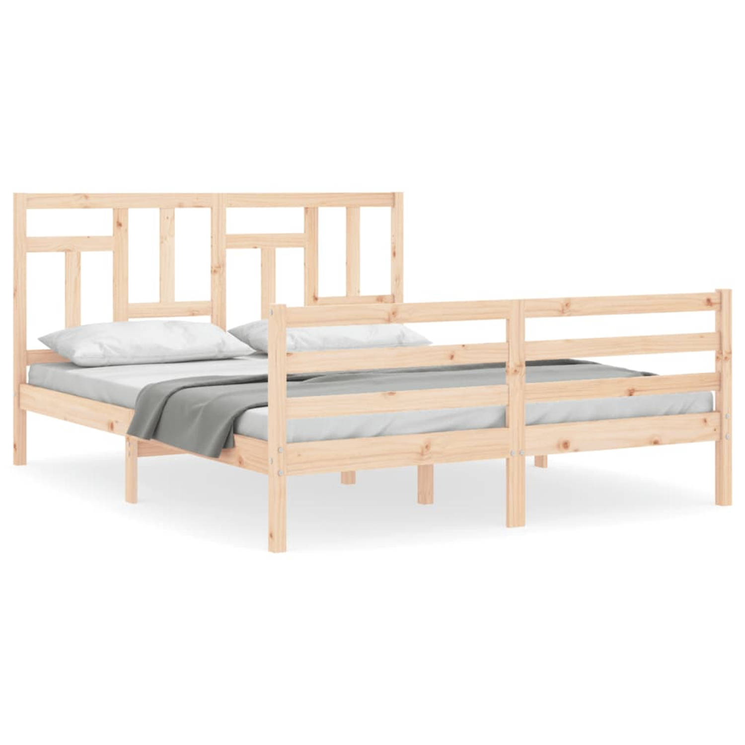 The Living Store Bedframe met hoofdbord massief hout 160x200 cm - Bedframe - Bedframes - Bed - Tweepersoonsbed - Slaapkamermeubel - Houten Bedframe - Houten Bed - Bedbodem - Massie