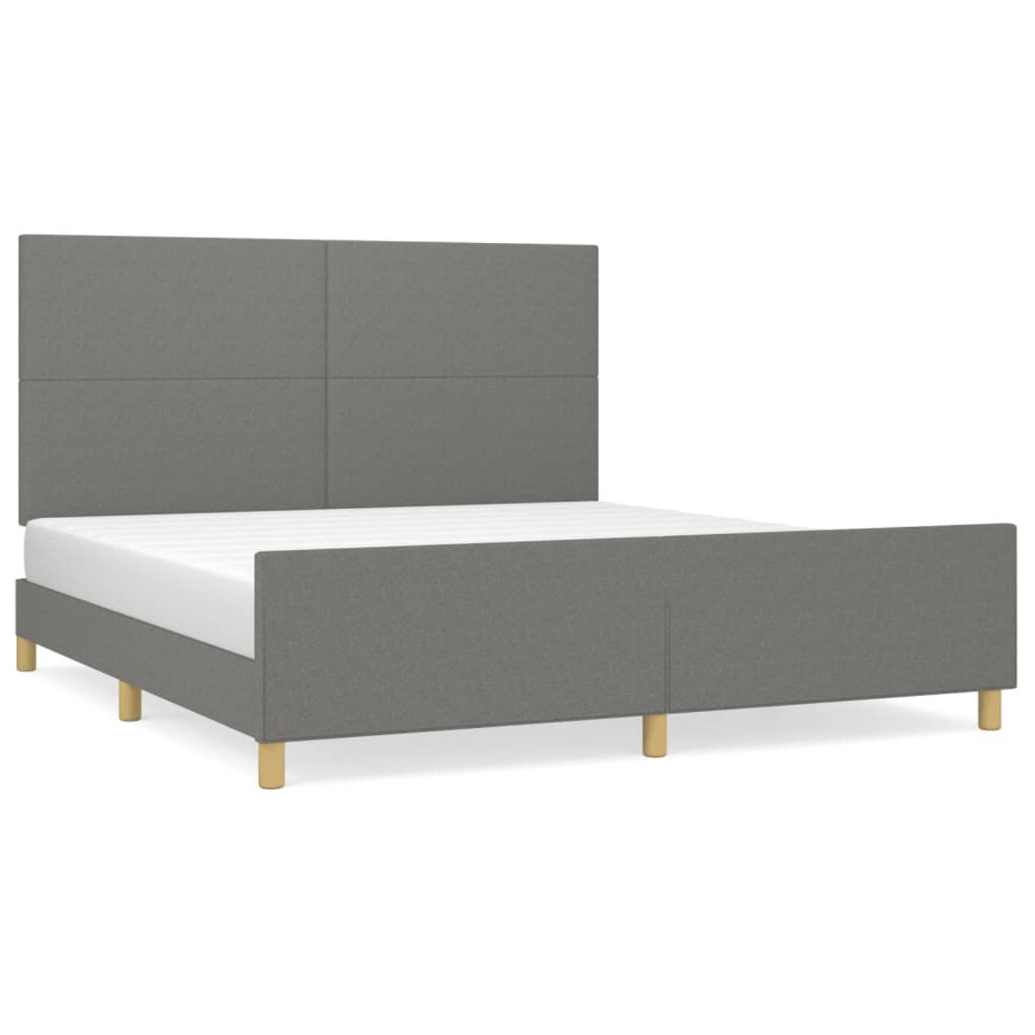 The Living Store Bedframe - Donkergrijs - 203 x 166 x 118/128 cm - Verstelbaar hoofdeinde - Multiplex lattenbodem - Comfortabele ondersteuning - Inclusief montagehandleiding