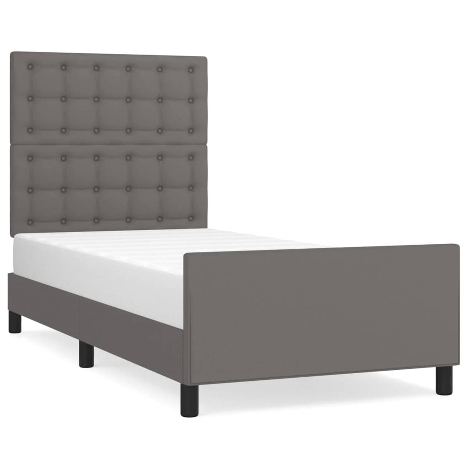 The Living Store Bedframe met hoofdbord kunstleer grijs 90x200 cm - Bed