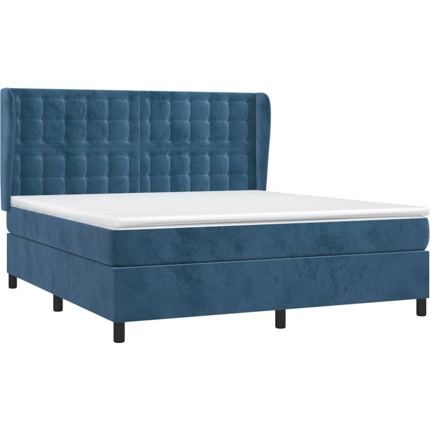 The Living Store Boxspringbed - Donkerblauw fluweel - 203 x 163 x 118/128 cm - Pocketvering matras - Middelharde