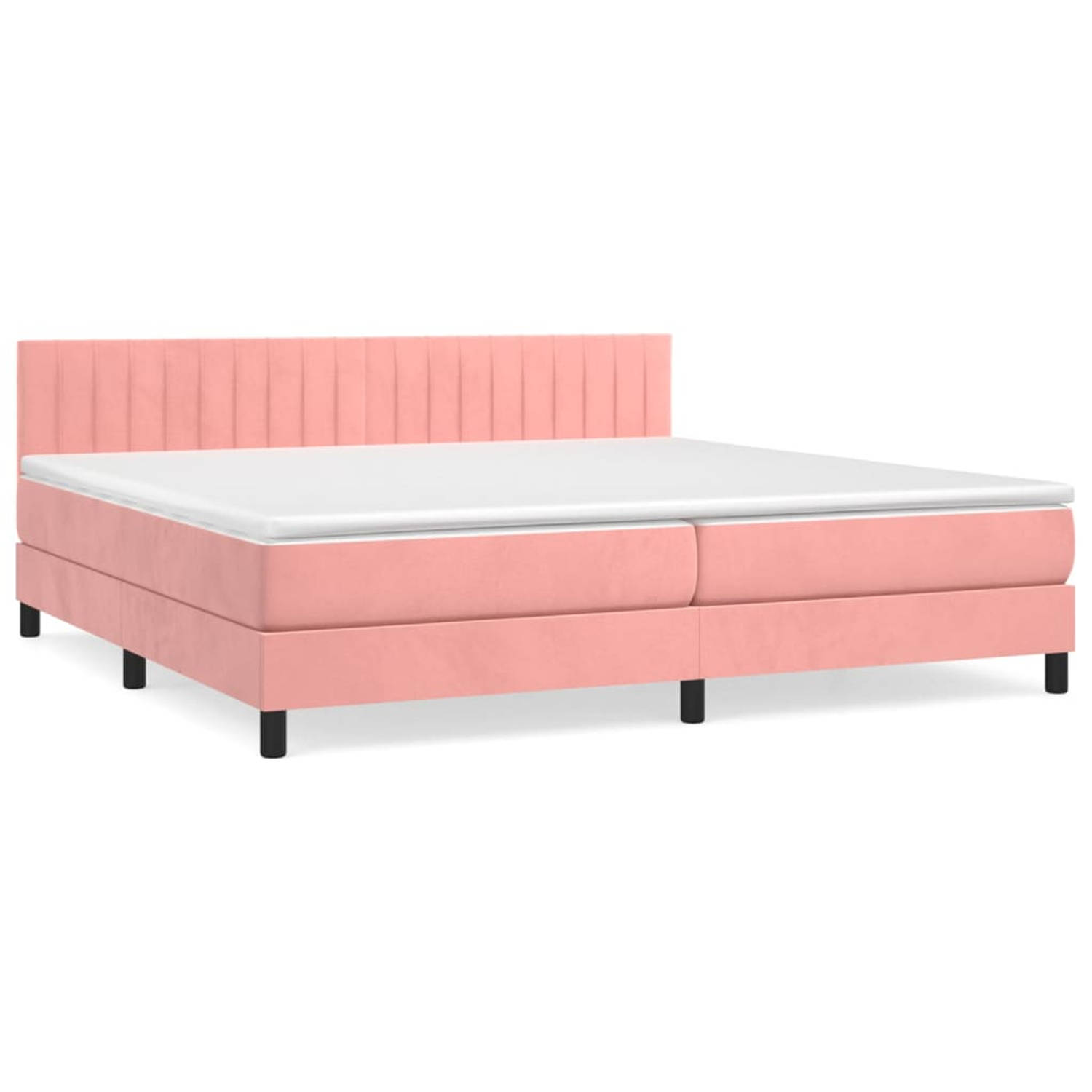 The Living Store Boxspring met matras fluweel roze 200x200 cm - Bed