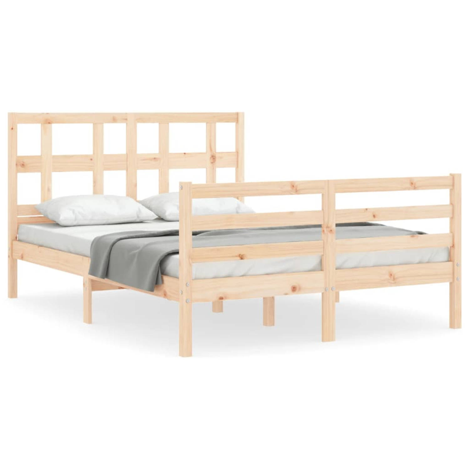 The Living Store Bedframe met hoofdbord massief hout 140x200 cm - Bedframe - Bedframes - Bed - Tweepersoonsbed - Slaapkamermeubel - Houten Bedframe - Houten Bed - Bedbodem - Massie