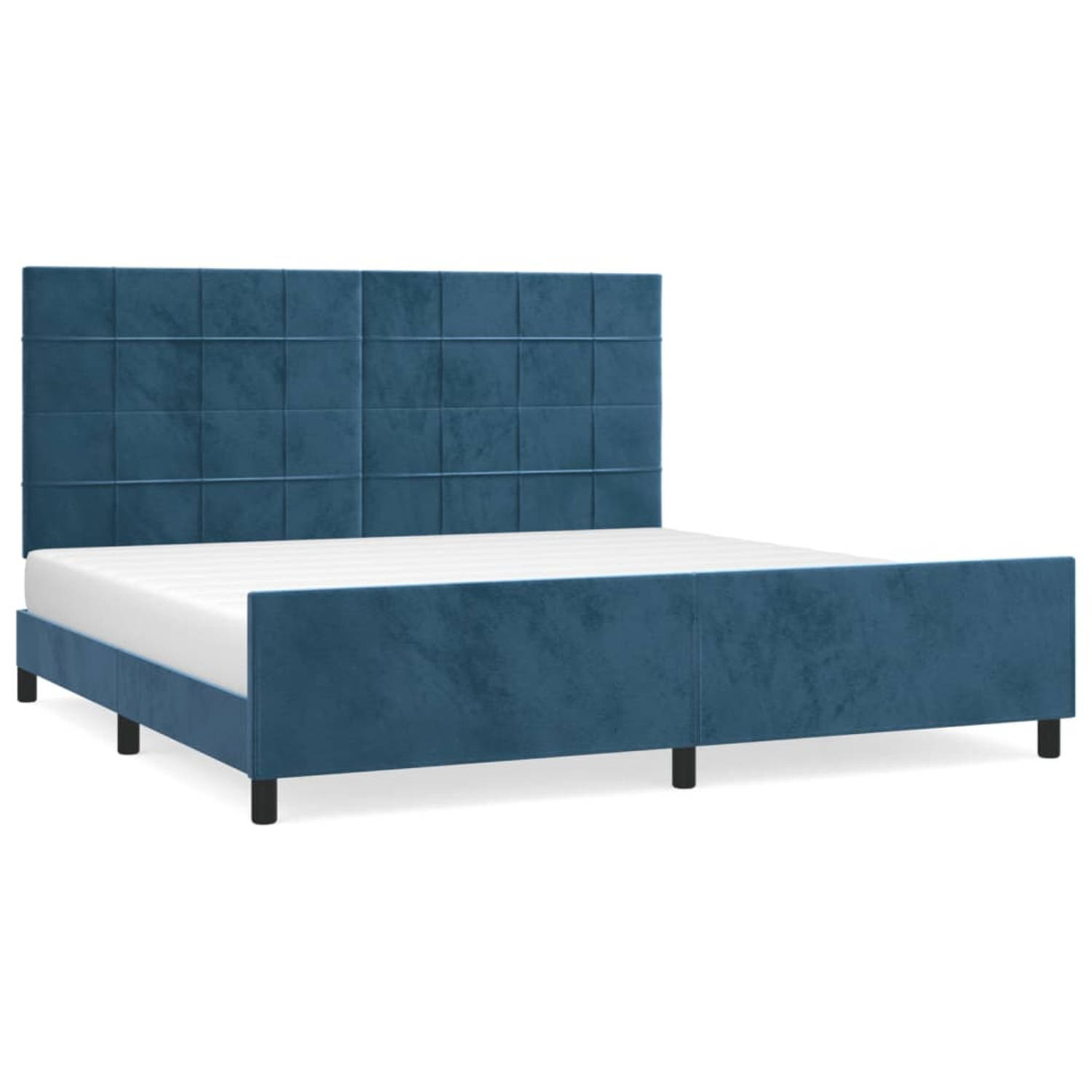 The Living Store Bedframe met hoofdeinde fluweel donkerblauw 200x200 cm - Bed