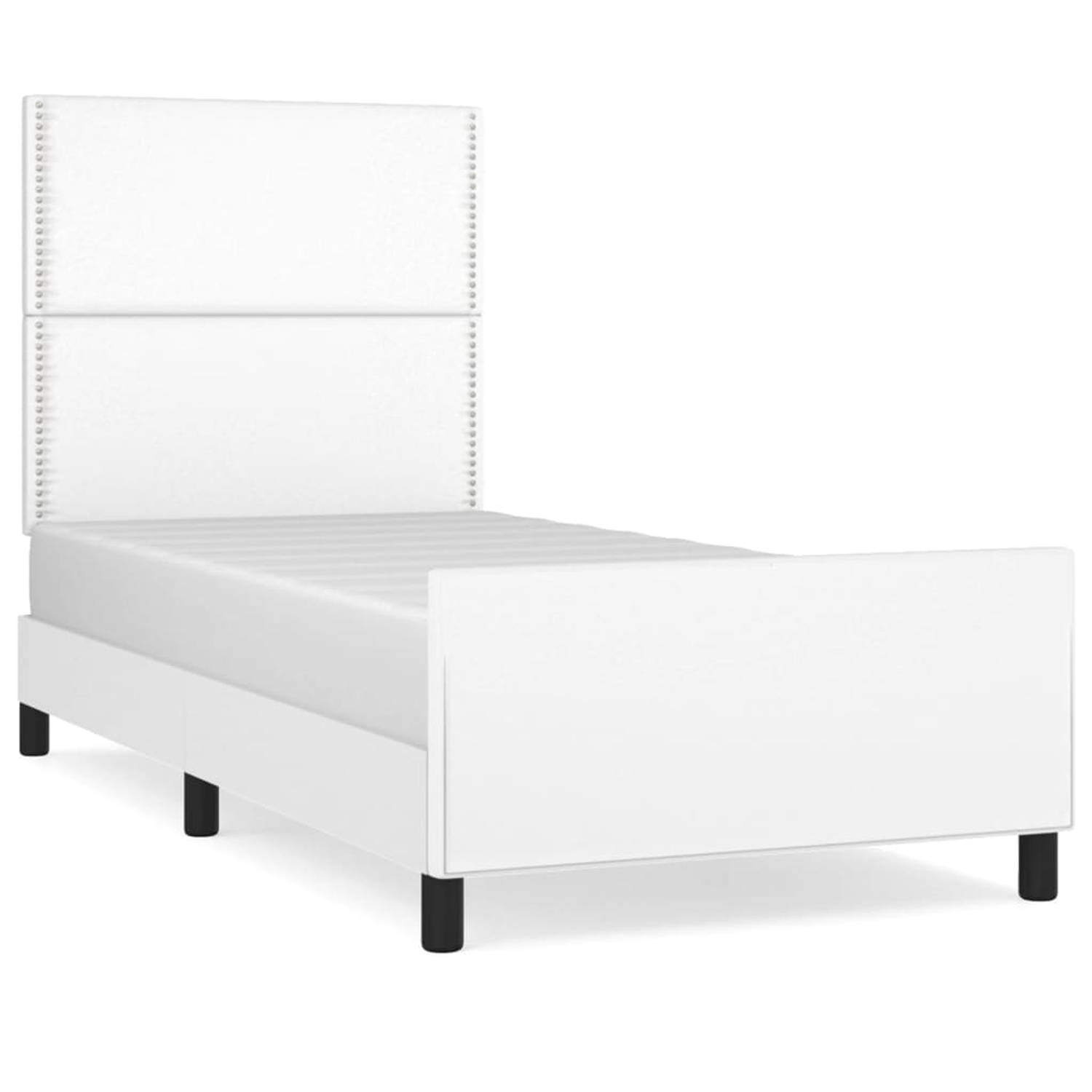 The Living Store Bedframe met hoofdbord kunstleer wit 100x200 cm - Bedframe - Bedframes - Bed - Slaapmeubel - Bedbodem - Ledikant - Eenpersoonsbed - Slaapbed - Bedden - Slaapmeubel