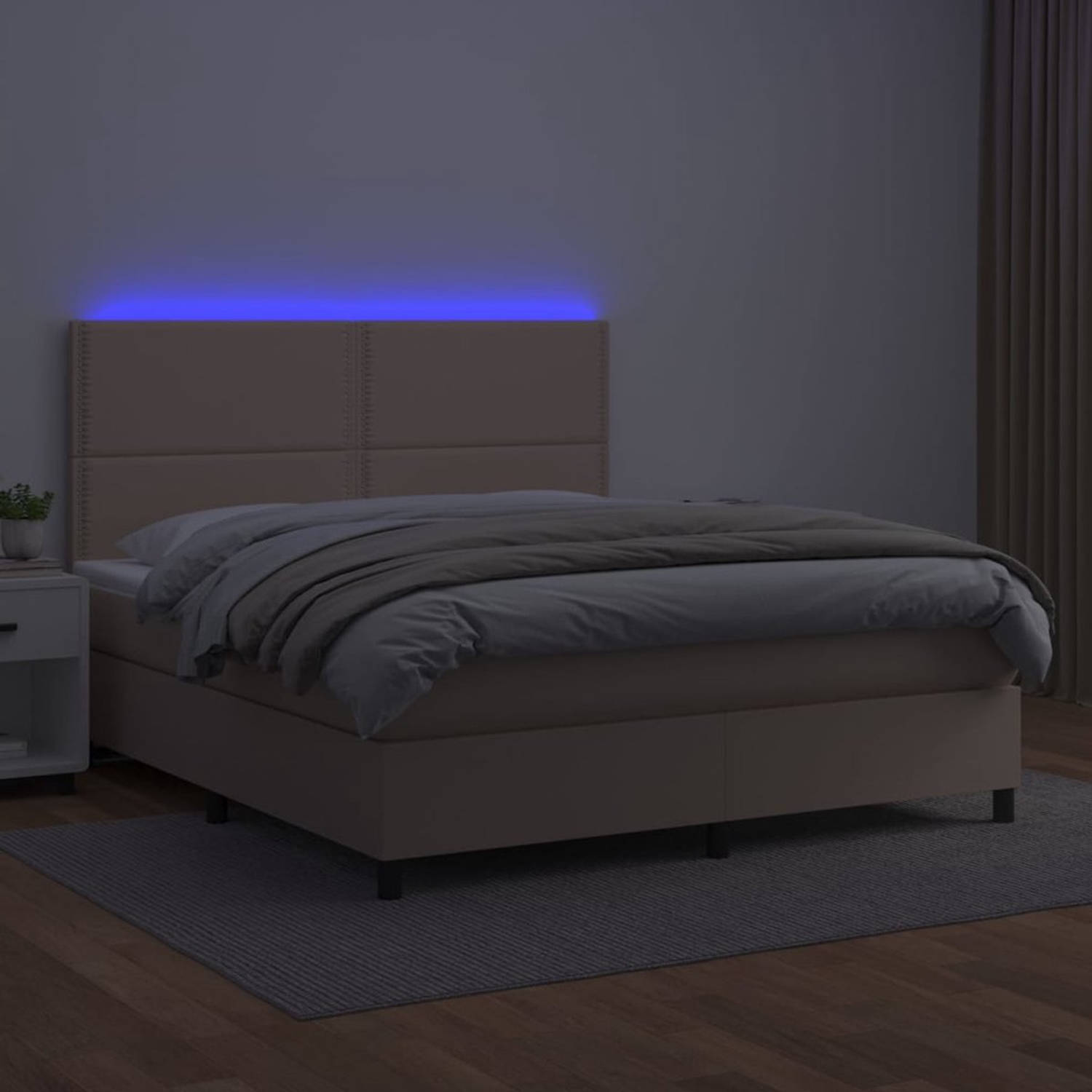 The Living Store Boxspring - LED - Kunstleer - Verstelbaar hoofdbord - Pocketvering matras - Huidvriendelijk topmatras - 203x160x118/128 cm