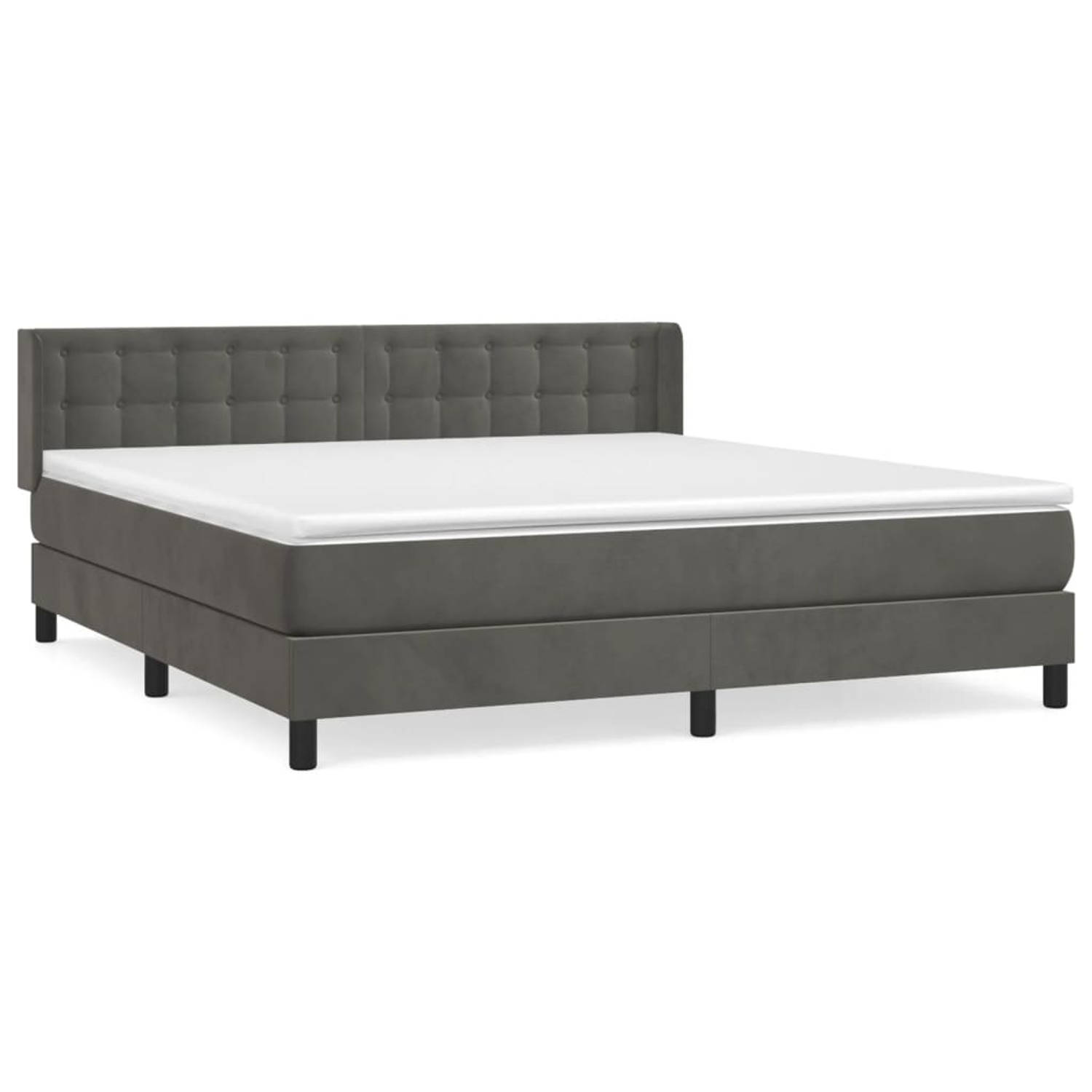 The Living Store Boxspringbed - Zacht fluweel - Praktisch hoofdbord - Pocketvering matras - Middelharde ondersteuning - Huidvriendelijk topmatras - Donkergrijs - 203x163x78/88cm -