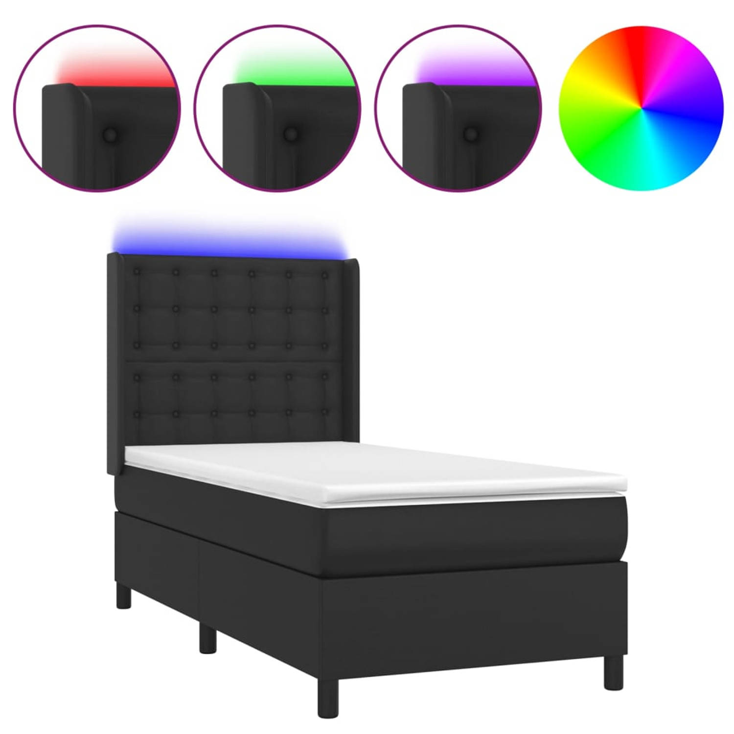 The Living Store Boxspring met matras en LED kunstleer zwart 100x200 cm - Boxspring - Boxsprings - Bed - Slaapmeubel - Boxspringbed - Boxspring Bed - Tweepersoonsbed - Bed Met Matr