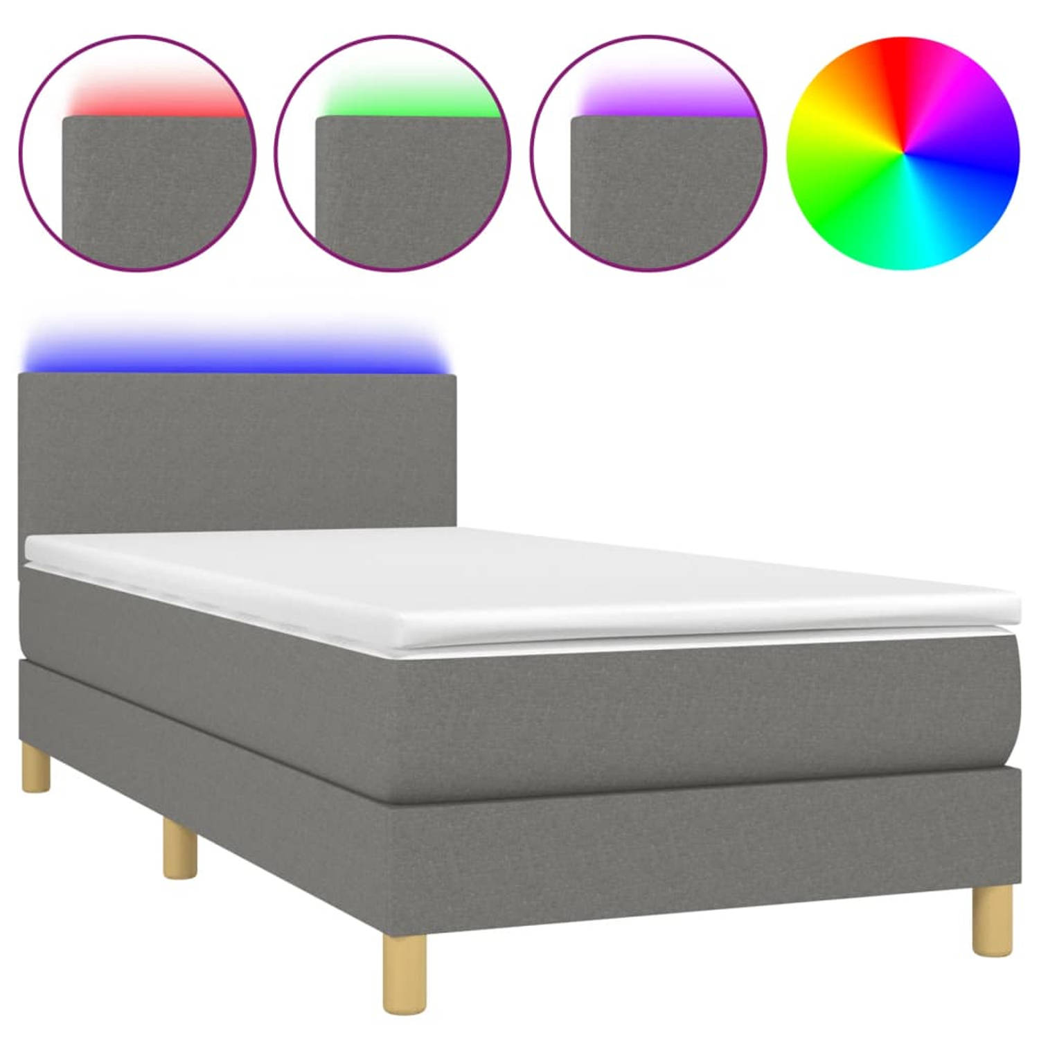 The Living Store Boxspring met matras en LED stof donkergrijs 100x200 cm - Boxspring - Boxsprings - Bed - Slaapmeubel - Boxspringbed - Boxspring Bed - Tweepersoonsbed - Bed Met Mat