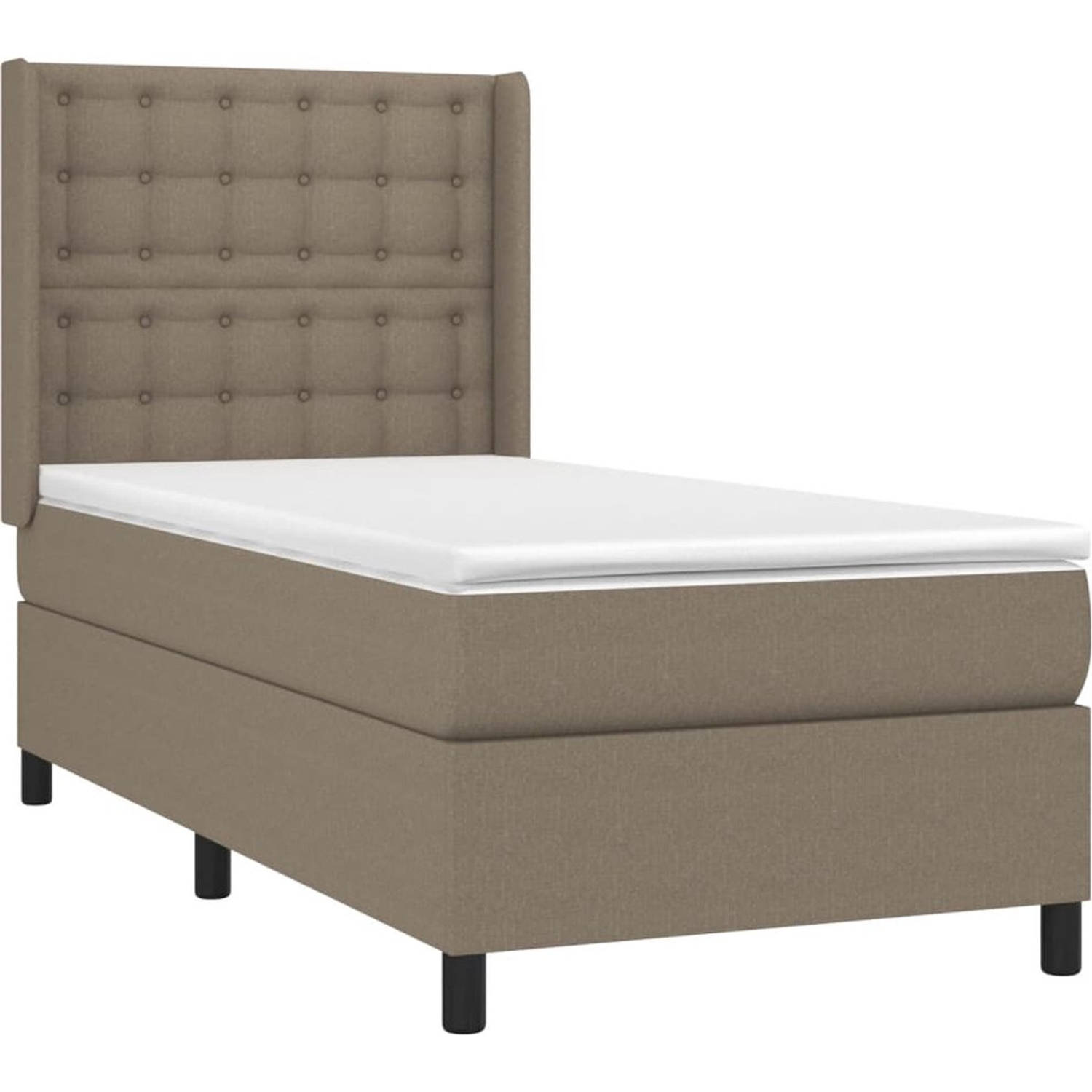 The Living Store Boxspring s Bed - LED-verlichting - 203 x 103 x 118/128 cm - Taupe - Pocketvering Matras - Huidvriendelijk Topmatras